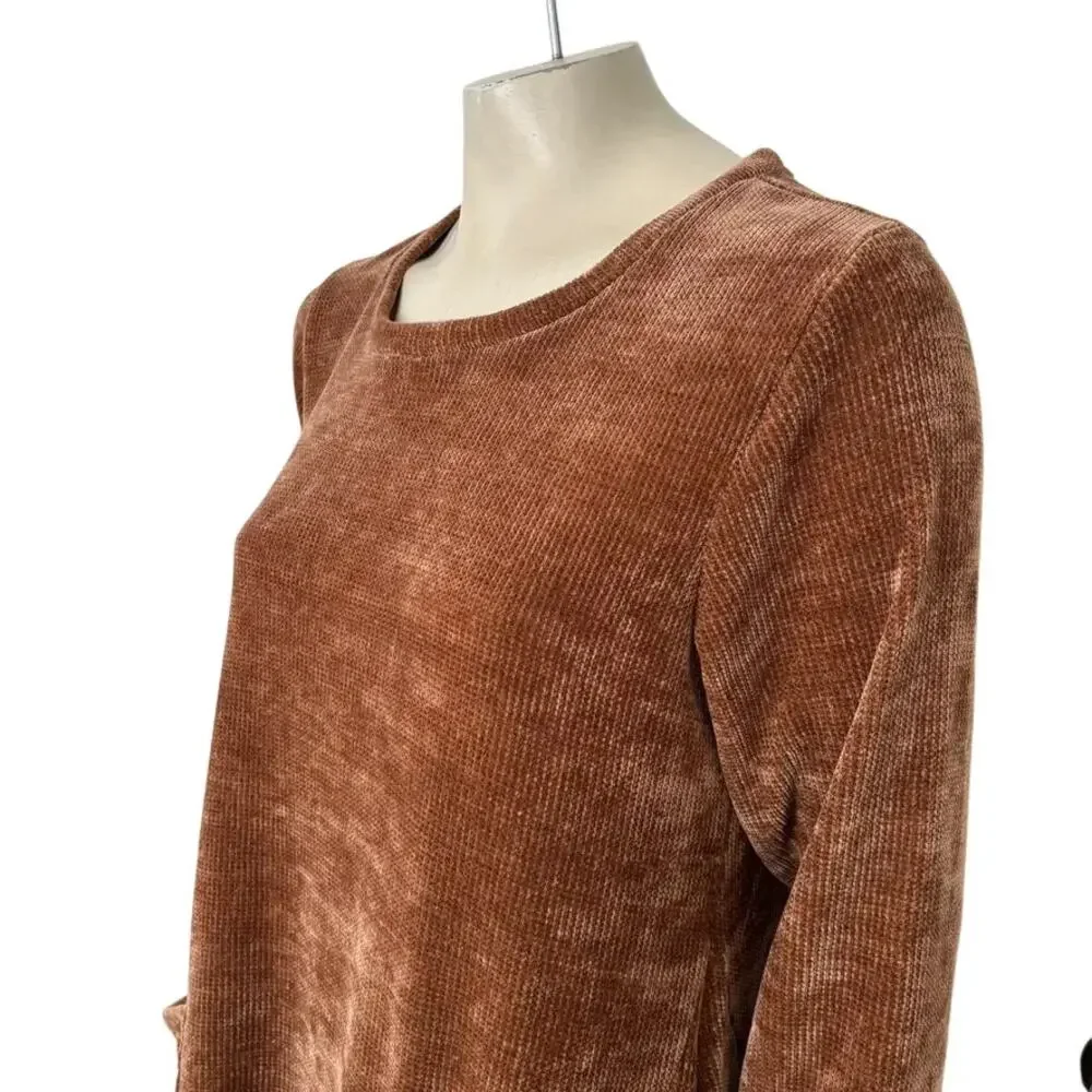 NEW LOGO Lori Goldstein Slouchy Pocket Chenille Tunic Sweater in Brown SZ M